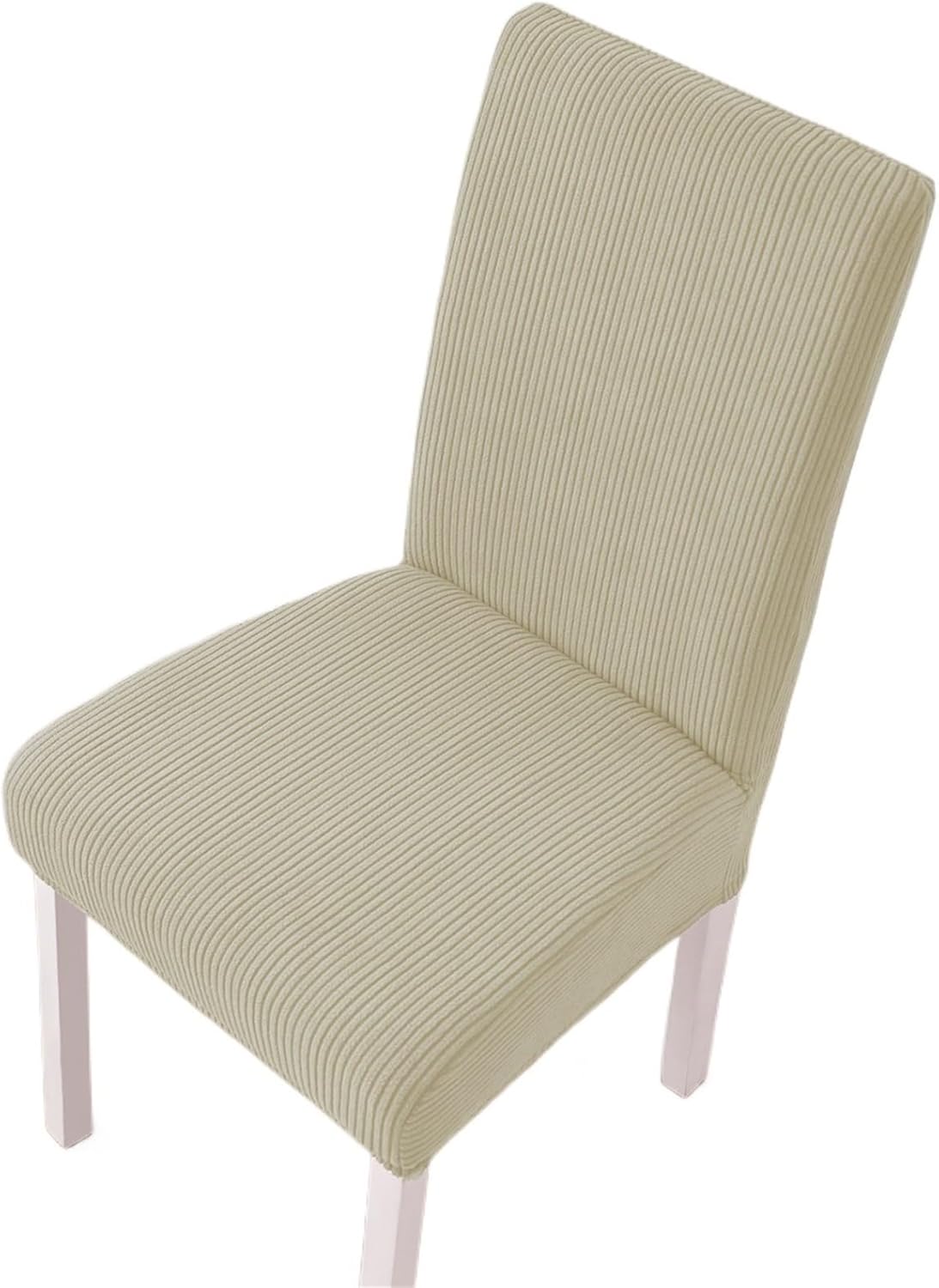 モダンでシンプルなストライプ柄ストレッチチェアカバー ポーラーフリース 耐摩耗性ダイニングチェア保護カバー(Beige,6pcs)