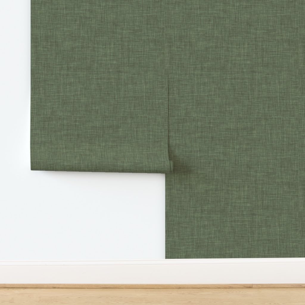 Peel & Stick Wallpaper 3ft x 2ft - Sage Green Linen-Look Texture Solid Custom Removable Wallpaper by Spoonflower