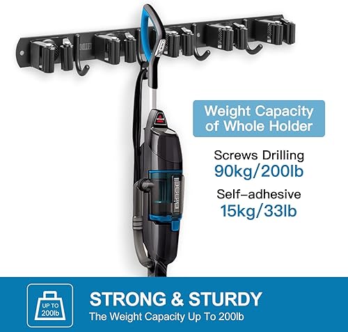 Miniatura 10 de IMILLET Soporte para escoba y trapeador montado en la pared, soporte de escoba de acero inoxidable, organizador de herramientas resistente, soporte