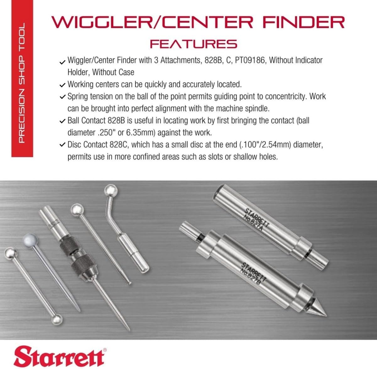 Starrett Wiggler or Center Finder with Attachment Set - 828B, C, PT09186 Without Indicator Holder and Case - S828