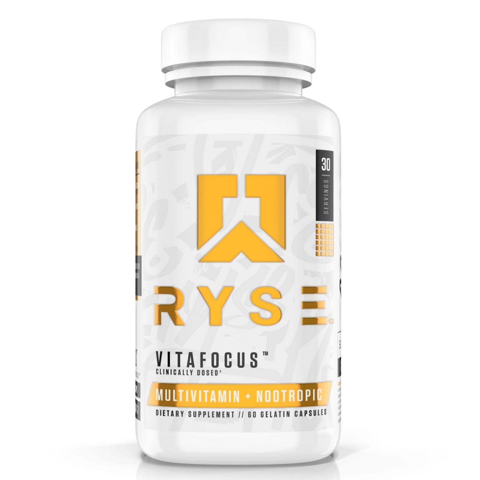 RYSE VitaFocus Brain & Body Supplement - Multivitamin & Nootropic - 13 Essential Vitamins, 8 Essential Minerals, and Cognizin for Cognitive Function, Focus, and Brain Support - 60 Capsules