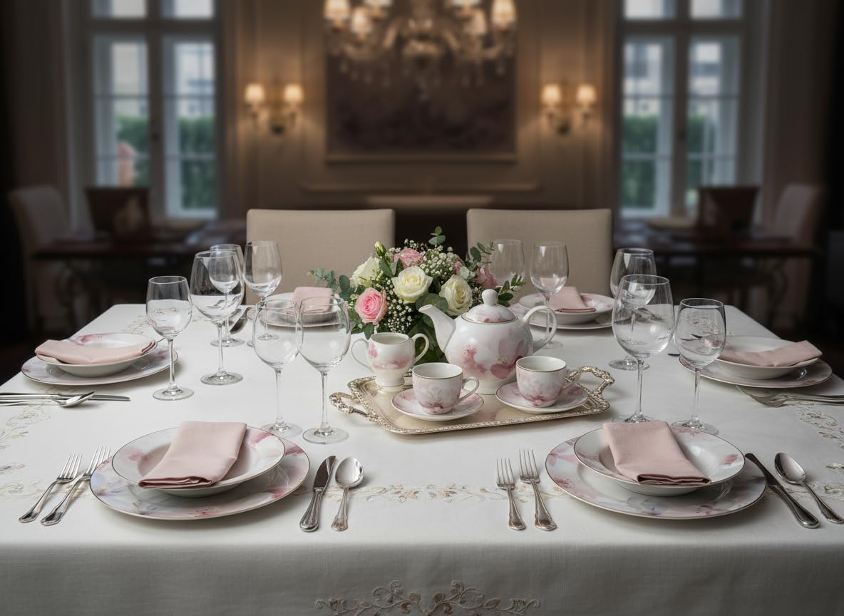 Set 18 Piatti Tema Fiori Pastello in Porcellana d'autore Nàvel 6 Fondi Ø 21,5 cm, 6 Piani Ø 19,5 cm e 6 Piani Ø 26,5 cm con Elegante Scatola Litografata