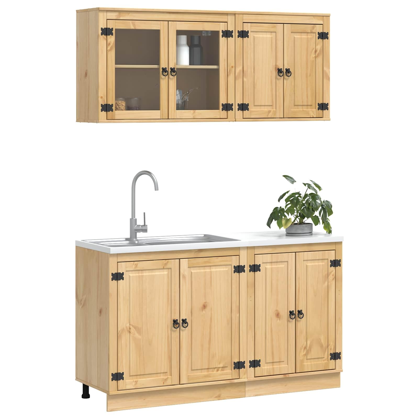 Massives Kiefernholz Sideboard mit 8 Türen, Honigfarbe, 80 cm, für Wohnzimmer & Esszimmer - Montage erforderlich Model3392645