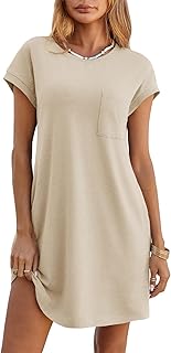 Womens Summer T Shirt Dress Casual Short Sleeve Crewneck Loose Flowy Mini Dresses with Pockets - Buy now