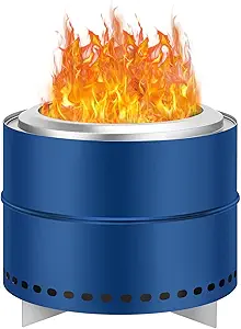 Smokeless Firepit, 27 Inch Stainless Steel Outdoor Portable Fire Pit with Removable Ash Pan and Carry Bag, Wood Burning Firepits for Outside with Stand, Ideal for 6 or More People, Blue