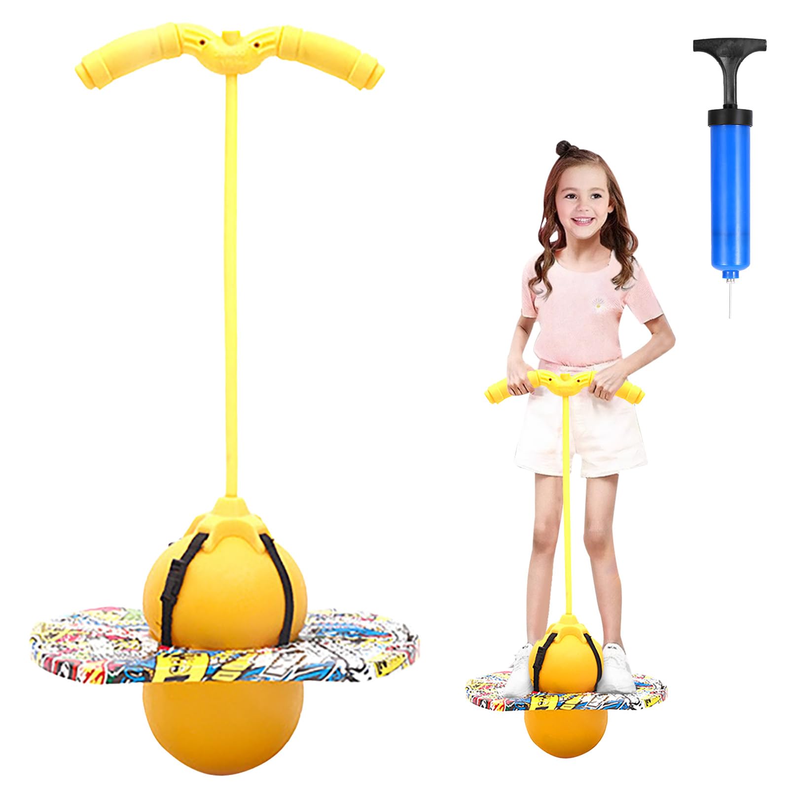 Pogo Ball con asas, Pogo Stick pelota de saltar para niños, barra de saltar con bomba de aire, pelota de entrenamiento de equilibrio, regalo para niños a partir de 6 años (amarillo)