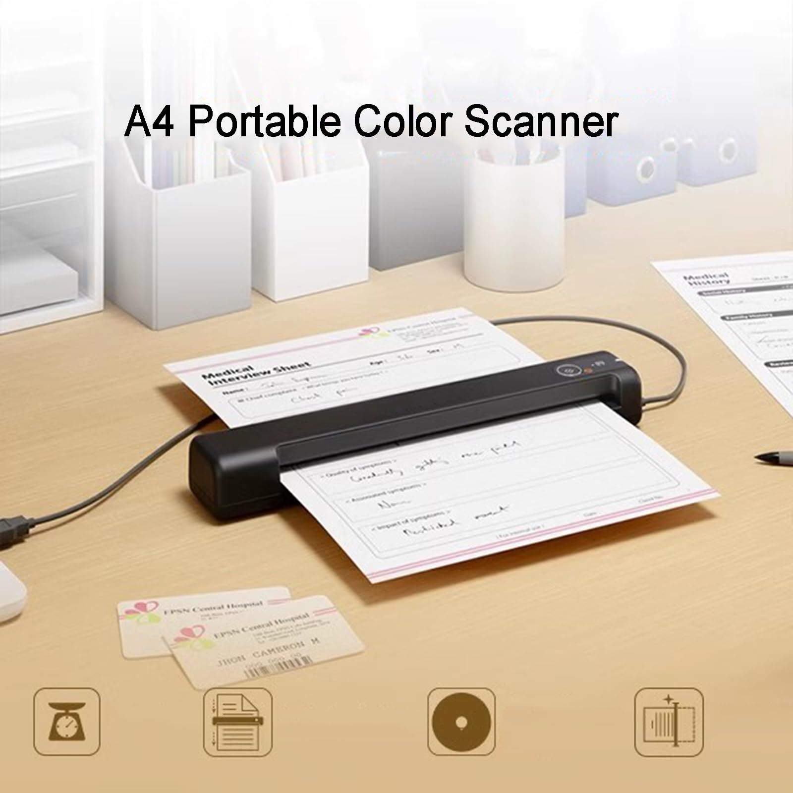 Scanner Portatile per Documenti A4, Scanner a Fogli Fronte-Retro, Supporta La Scansione di Schede, velocità di Scansione 5,5 S/Pagina, Scansione su E-Mail O PDF, Plug And Play