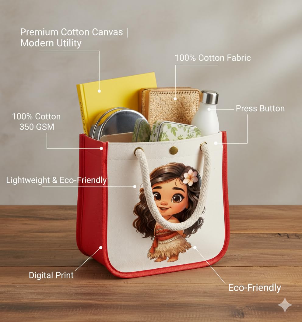 HOBBY INDIA Kids Lunch Bag | Cute & Stylish Mini Tiffin Bag for Boys & Girls | Cute Cotton Cartoon Design I Perfect For Picnic Tuition School, Preschool & Playschool (Moana) 2