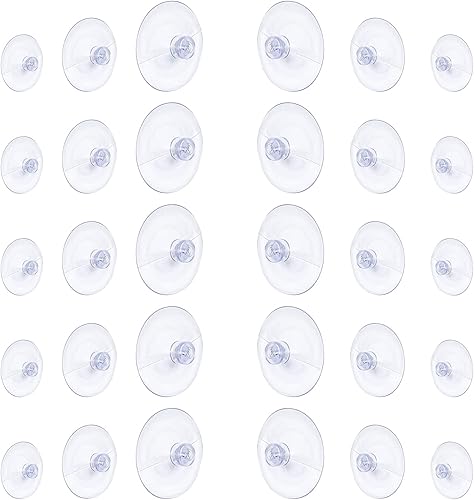 Whaline 30 paquetes de almohadillas de plástico con ventosa sin ganchos, transparentes, 3 tamaños, 1.772 in, 1.181 in, 0.787 in