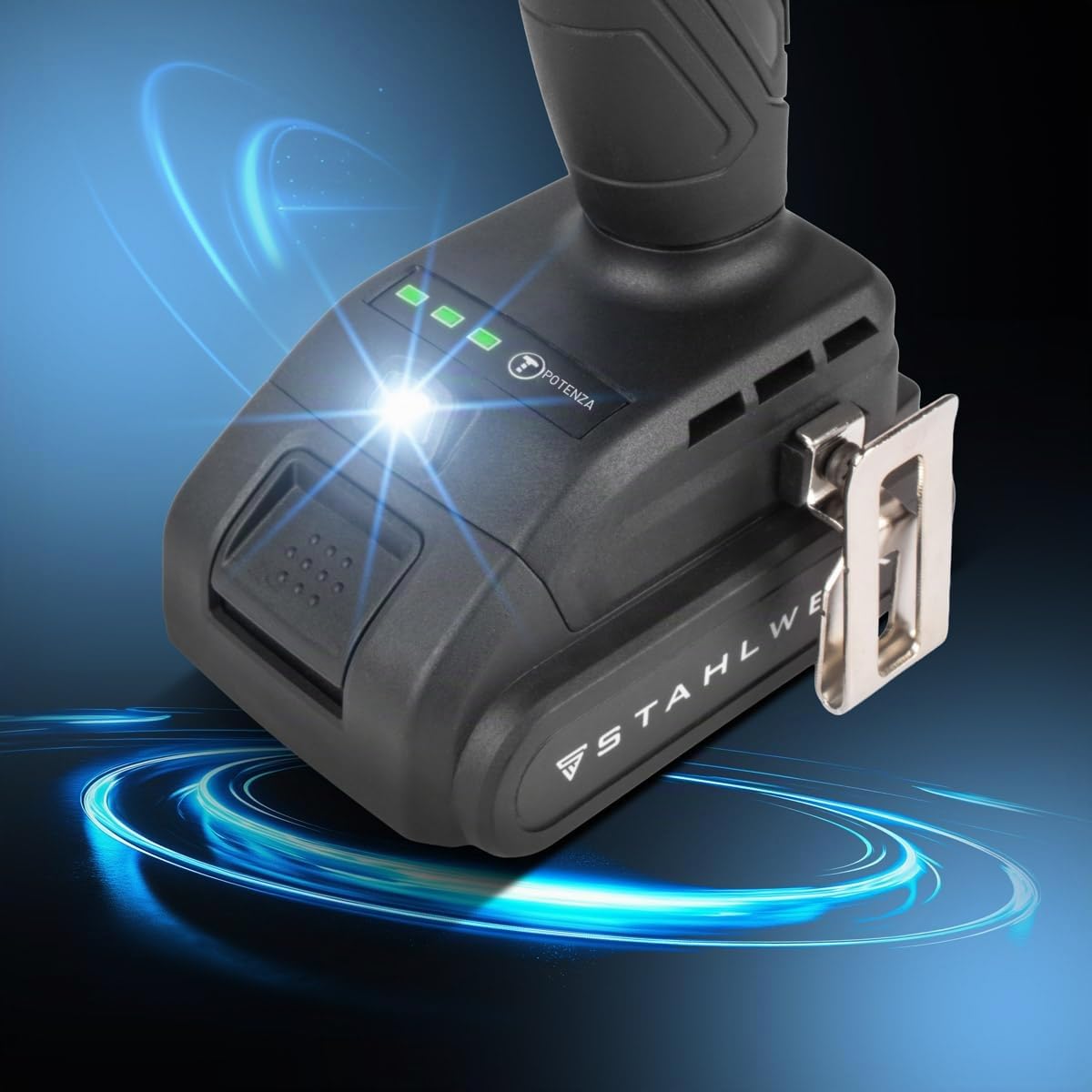 STAHLWERK Trapano avvitatore a percussione a batteria ADS-190 ST – 20 Volt sistema e tecnologia Brushless – Avvitatore a batteria 190 Nm, batterie e caricabatterie, attacco bit a sgancio rapido da ¼
