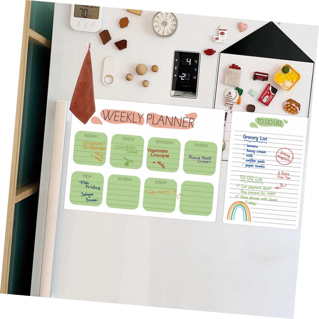 2 Sätze Magnetische Wochenplaner Whiteboard Kühlschrank Hafttafel Abwischbar Wiederverwendbar Klarer Organizer für Küche Büro und Zuhause mit Trocken Abwischbarer Oberfläche und