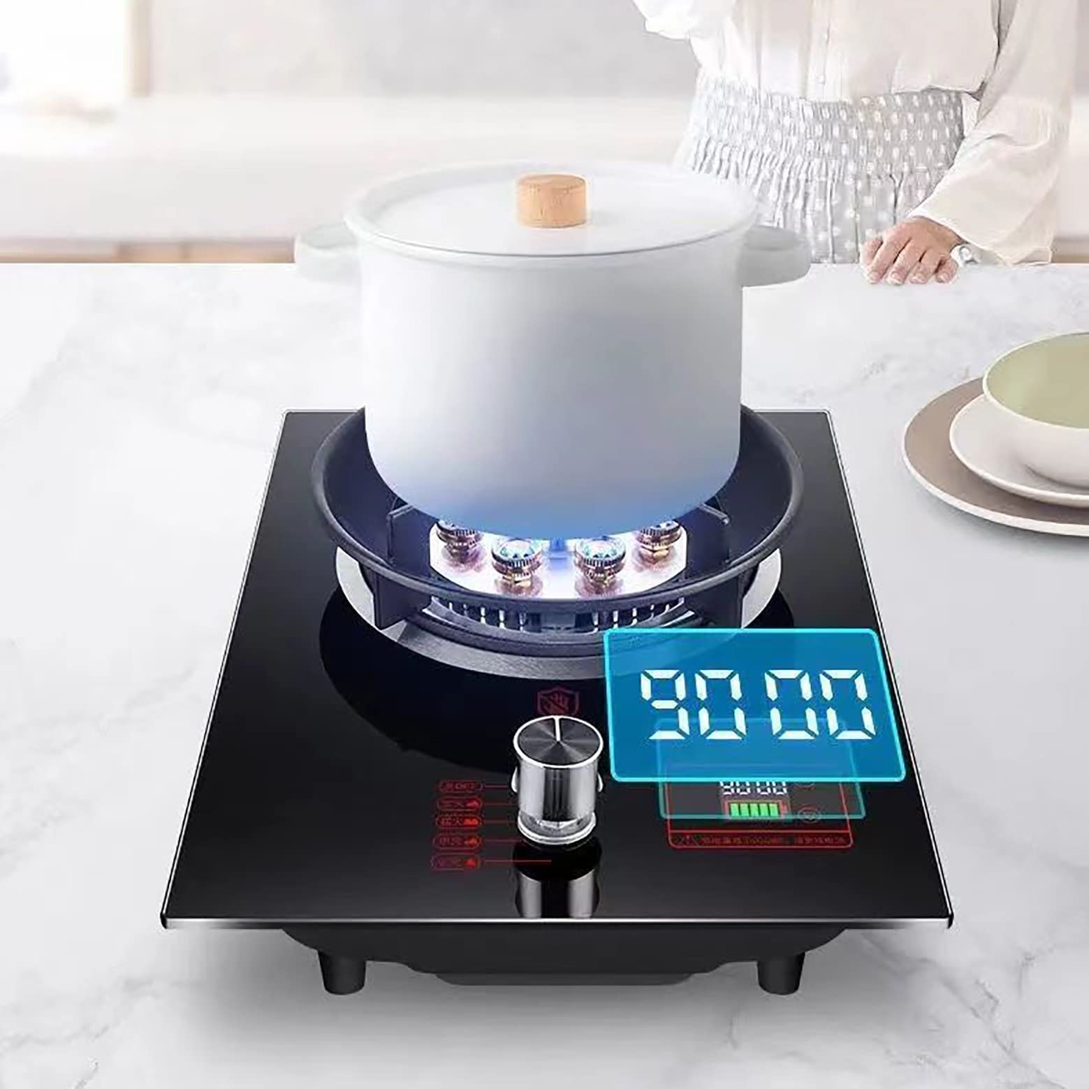 Piano cottura a gas Fornello a gas integrato, bruciatore singolo wok, fornello a gas leggero a fuoco feroce a nove cavità, ugello originale GPL NG, per roulotte, cucina, campeggio, giardino [Clas