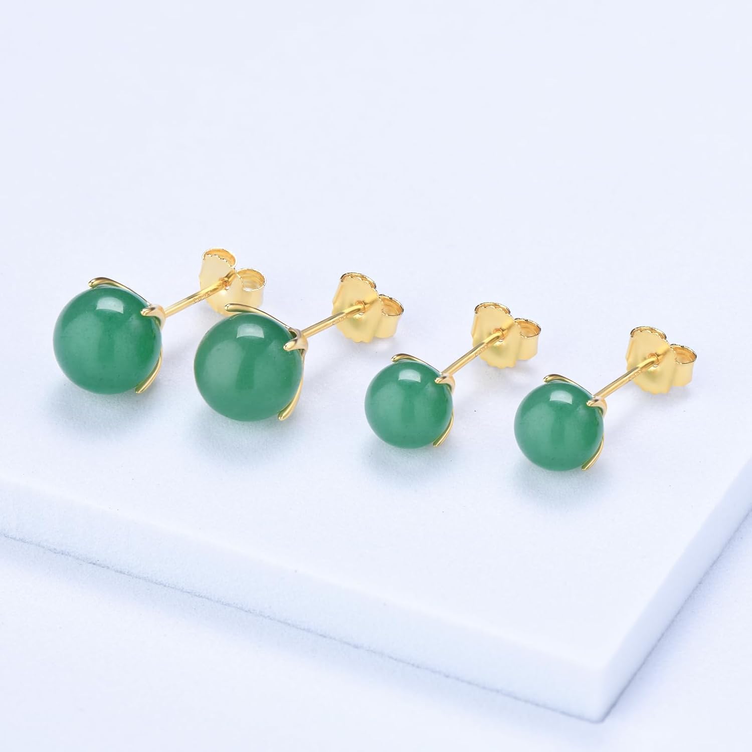 Jade Stud Earrings for Women, Natural Green Small Jade Sterling Silver Hypoallergenic Earrings Lucky Jewelry Gift for Graduation Birthday Anniversary Holidays - Image 4