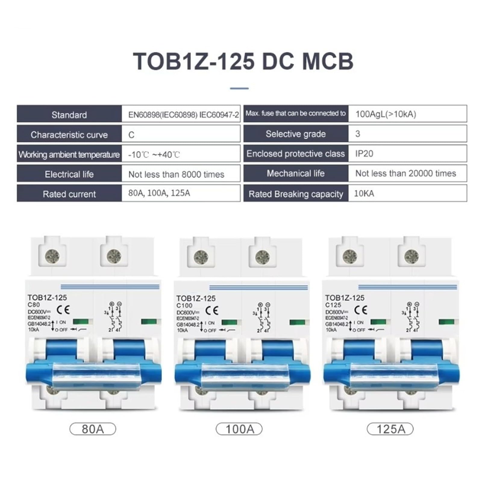 DC MCB Interruttore automatico 2P 600 V 80/100/125 A