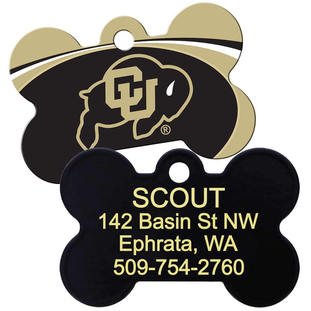 GoTags Colorado Buffaloes NCAA Personalized Engraved Sports Team Dog Tags, Bone Shape Pet ID Tags