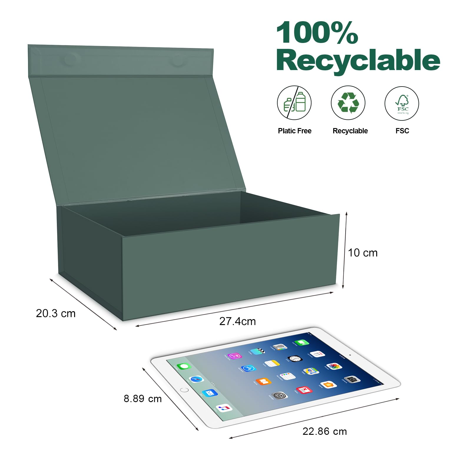 CHARMGIFTBOX Boîte-cadeau Vert, 27,4 x 20,3 x 10cm, 5 pièces Petite boîte-cadeau avec couvercle Mariage, Boîte magnétique Emballage cadeau Anniversaire pour la fabrication de cadeaux de Noël