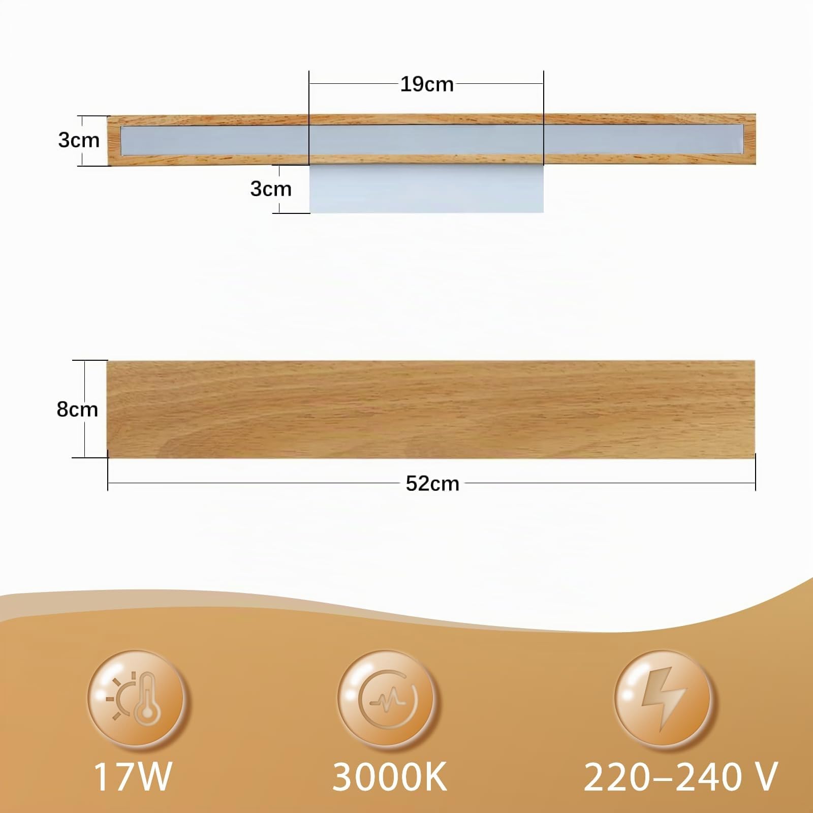 ZMH LED Lámpara Interior - 52CM Madera Moderna Pasillo Arriba Abajo Diseño 17W Escalera Lámpara Indirecta 3000K Blanco Cálido Iluminación para Sala de Estar Dormitorio Pasillo Escalera