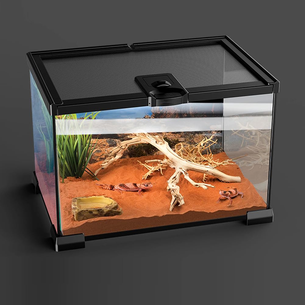 Reptilien -Schwimmglaswachstumspanzer, Transparentes Reptilien -Terrarium Mit Kabelloch, ECO -Regenwald -Fütterungsbox, Reptilienzüchterbox Für Stapel,H