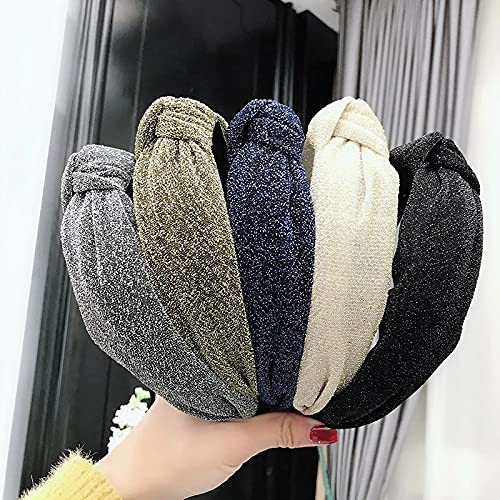 APSAMBR3 PcsSimple Glitter Shiny Sequin Cloth Fabric Hairband Cross Knotted Wide Headband Hair Hoop For Women Girls Fashion Hair Accessories RANDOM COLOR