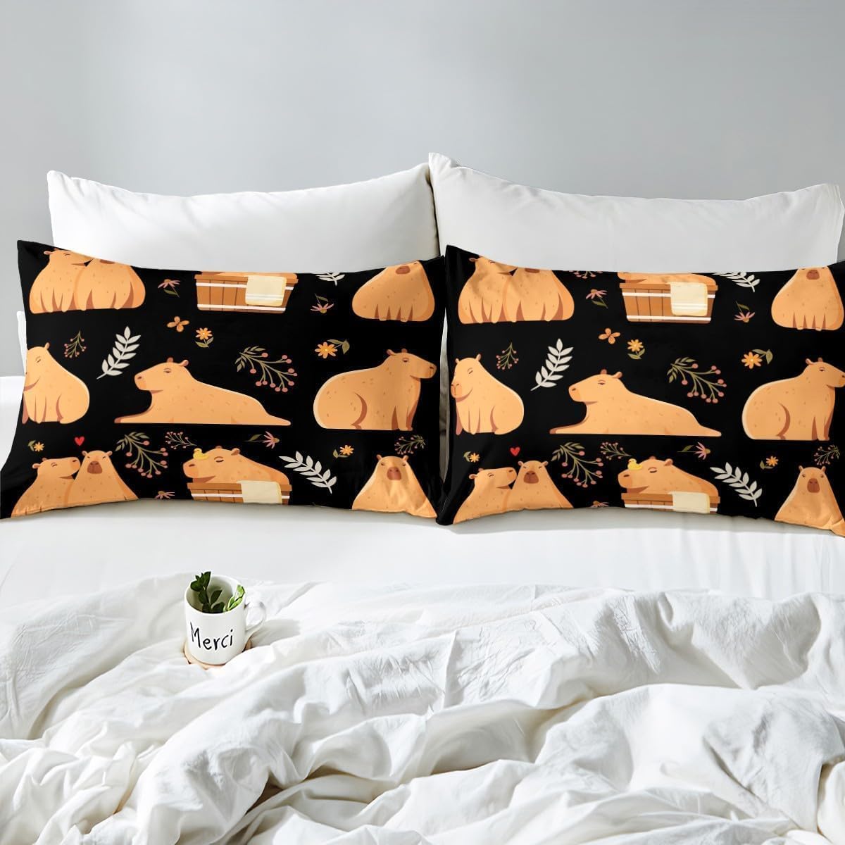 Housse De Couette 220x240 Cm Capybara Mignon - Parure De Lit 2 Personnes Microfibre Douce, Avec 2 Taies D'Oreiller 65x65 Cm
