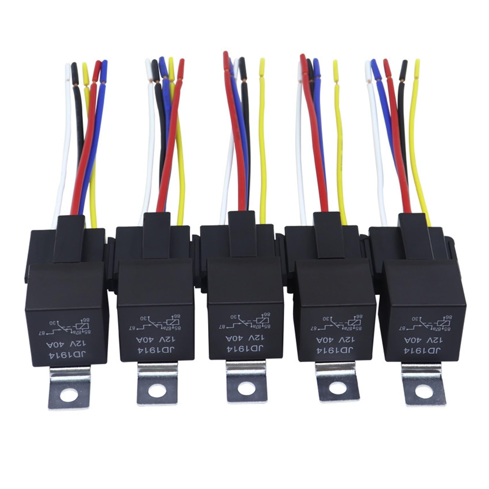 relé de Potencia Relé automotriz de 5 Piezas, 12 V, 24 V, 40 A, 4 Pines y 5 Pines con Terminal de Cobre Rojo y Negro.(12V 5PIN)