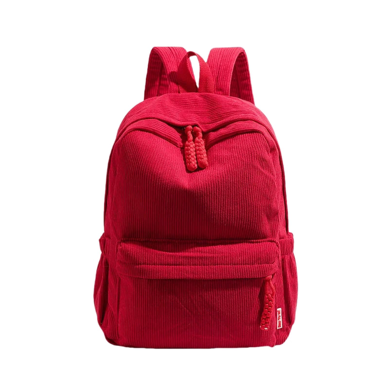 Gyios Unisex Red Backpack Ladies' Fashionable Large Capacity Corduroy Simple And Durable Casual Travel Student Backpack