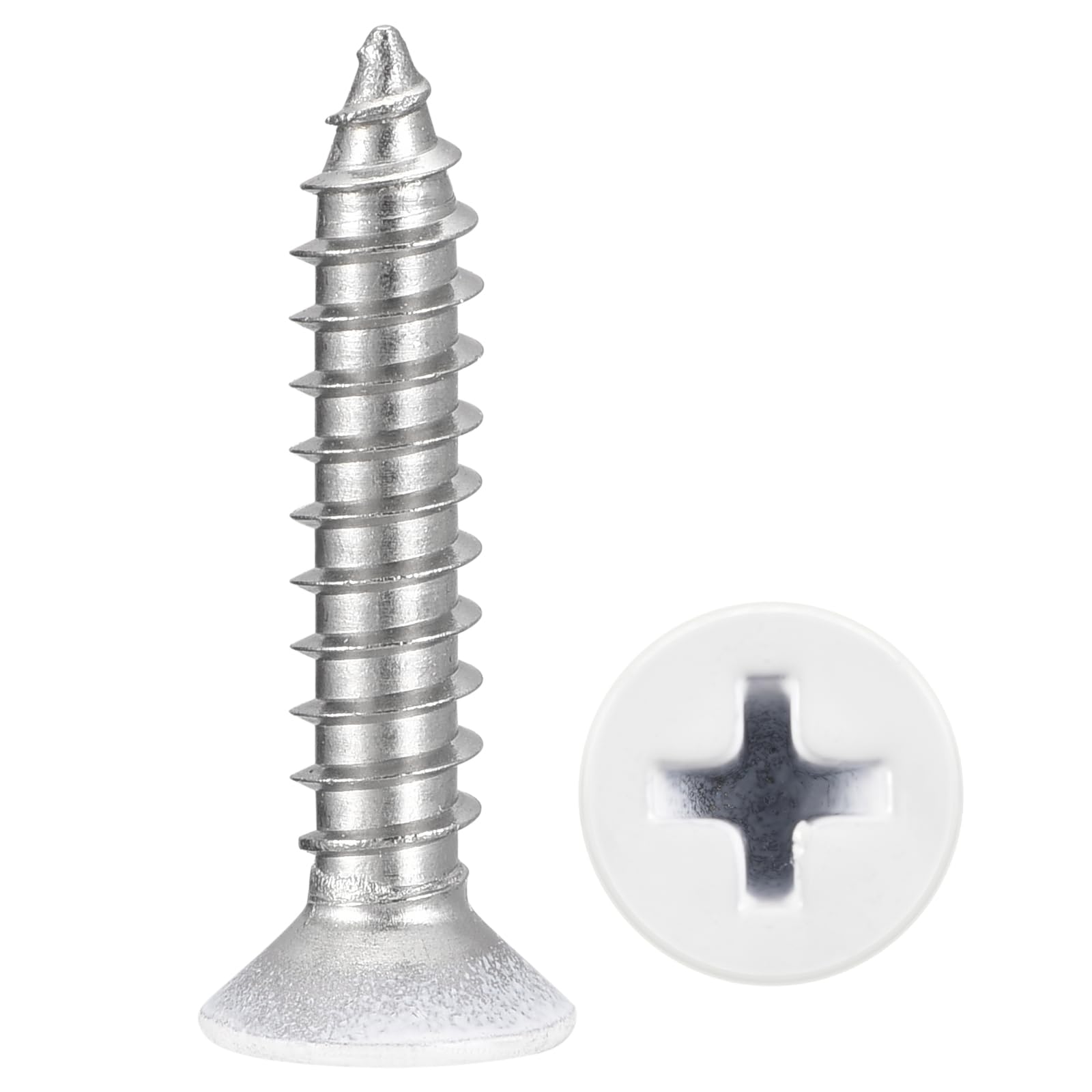 METALLIXITY Countersunk Phillips Wood Screw (#10x1") 50Pcs, 304 Stainless Steel Coarse Thread Phillips Drive Flat Head Wood Screws - for Furniture Installation Repair, White Head