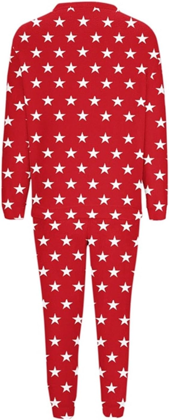 Women's Cute Star Print Fleece Pajamas Set Flannel Winter Warm Fuzzy Sherpa Pjs Long Sleeve Cozy Sleepwear