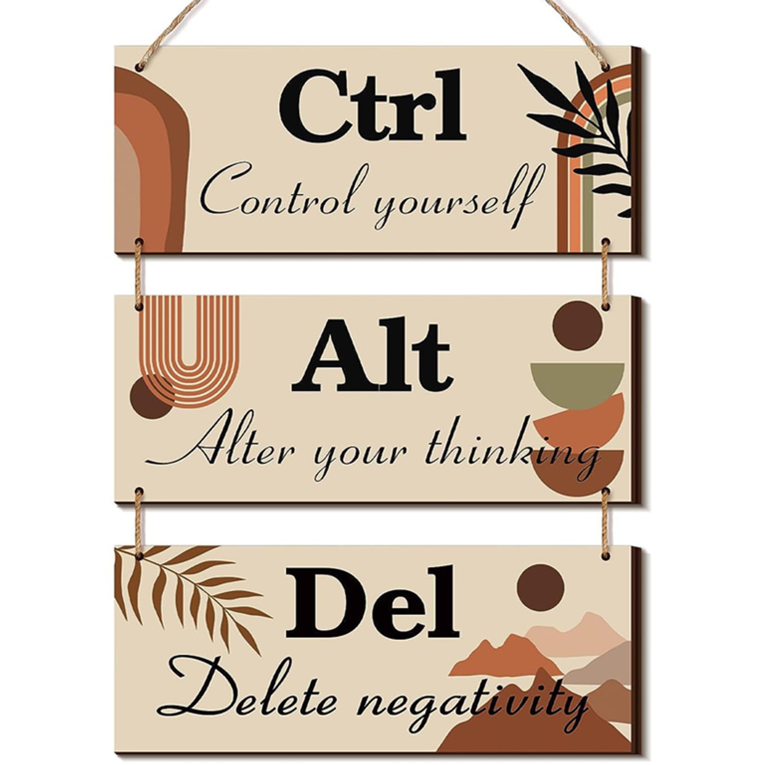 Motivational Wall Decor, 3 Pcs Bohemian Inspirational Wooden Hanging Signs with Sayings Positive Affirmations Wall Art Sayings for Office Dining Hall