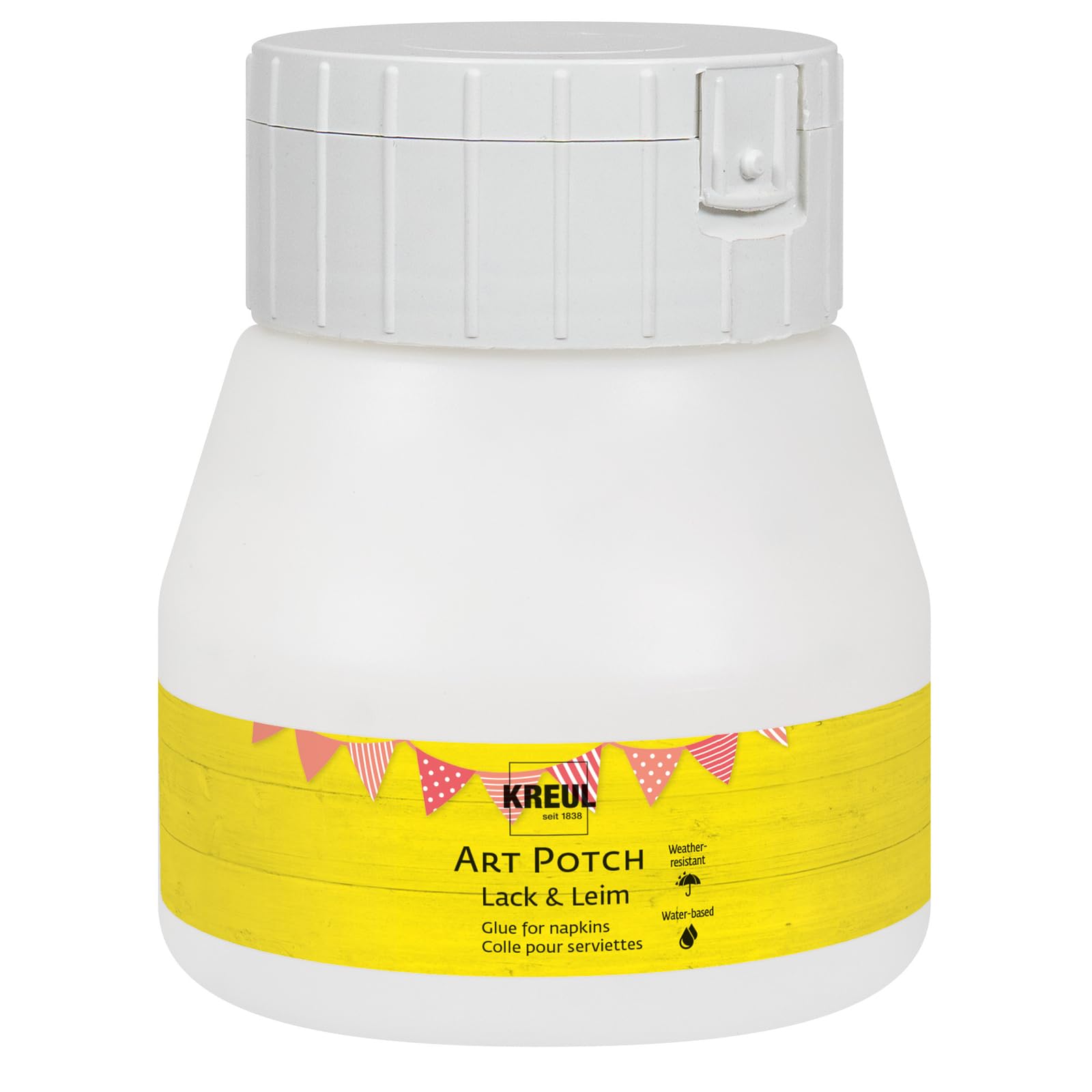 KREUL 49252 - Art Potch Lack und Leim, transparent, 250 ml, Serviettentechnik- und Dekokleber auf Wasserbasis, für Holz, Keramik, Stein und Karton