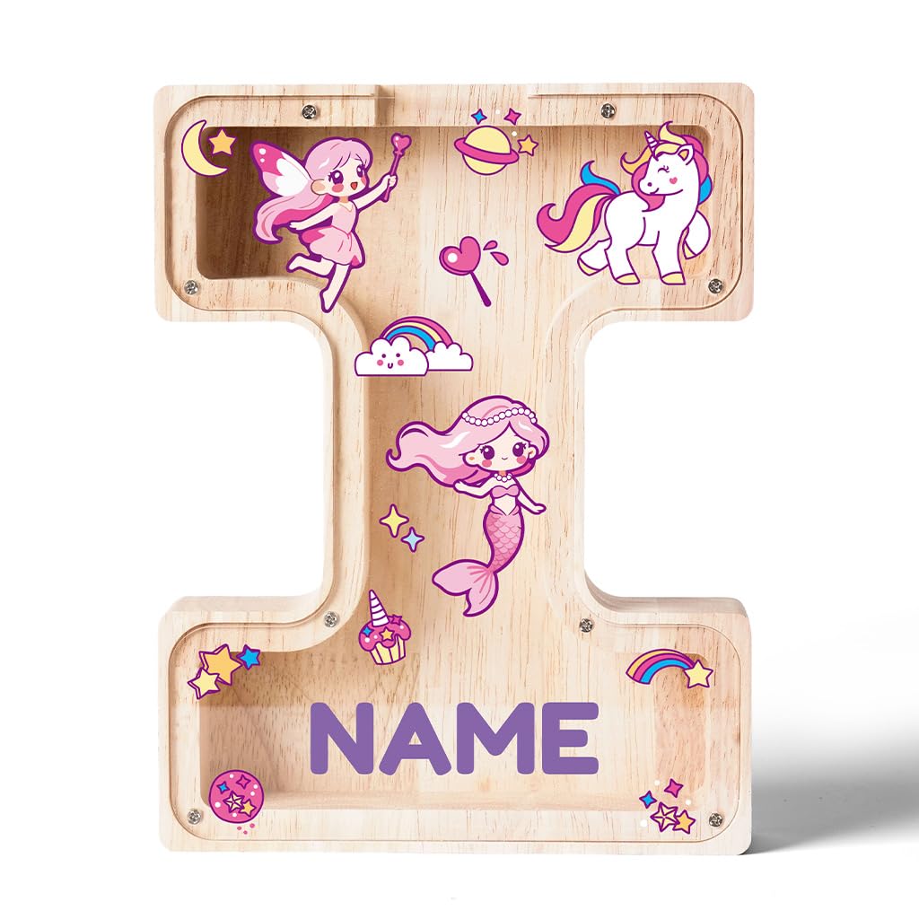 Personalized Wooden Letter Piggy Bank for Kids | Custom Name Alphabet Coin Bank A–Z | Money Saving Box for Boys and Girls | Birthday Gift for Children (I)