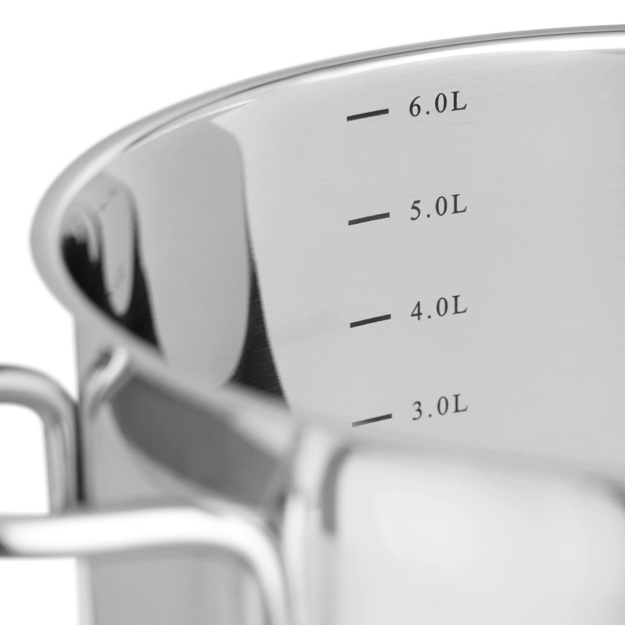 Kopf Topfset Josie aus Edelstahl - Induktionstöpfe mit Schüttrand, Literskala und Glasdeckel – 14-teilig