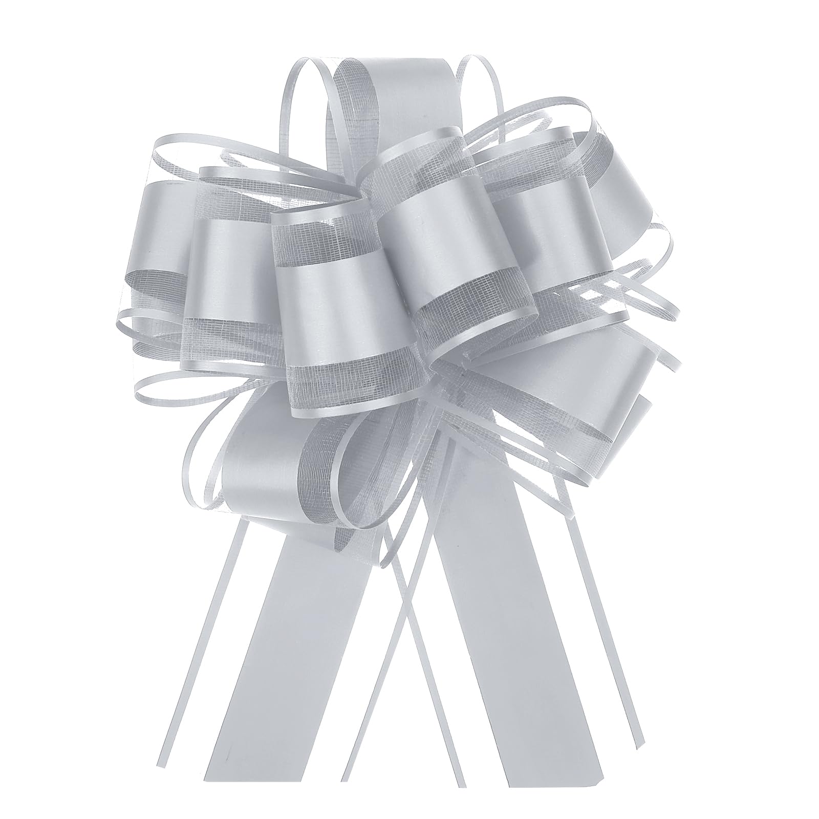 uxcell 8pcs 6 Inch Large Big Pull Bow Organza Gift Wrapping Bows Ribbon for Wedding Car Baskets Presents Christmas Bow, Gray — image 1