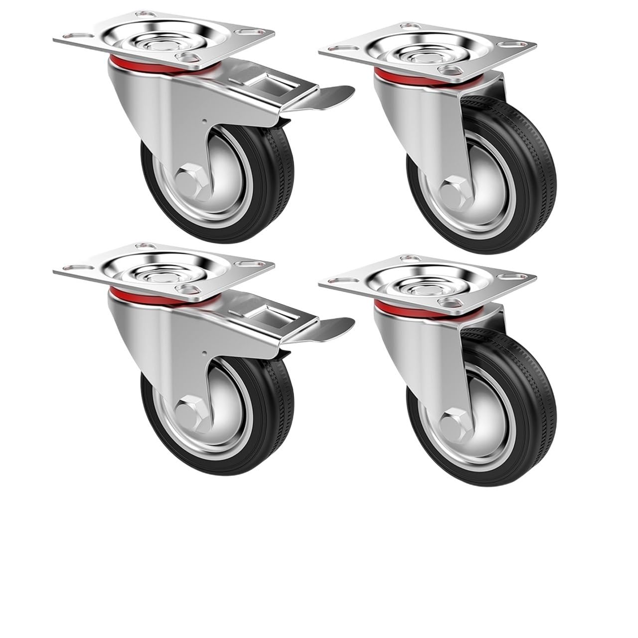 GYRAZXS Heavy-Duty 75mm Furniture Cs - Set of 4 Rubber Wheels 200kg Load Capacity Perfect for Moving Trolleys Chairs Cabinets with Brake Function (8 Pack)