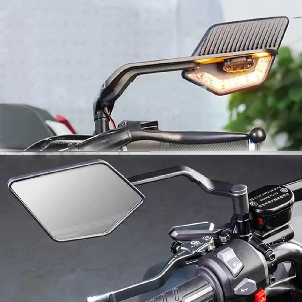 Große Motorrad Rückspiegel für Moto Guzzi V7 850 2021–2026, Verstellbare Stealth Spiegel mit Licht, Aerodynamische Windflügel Seitenspiegel