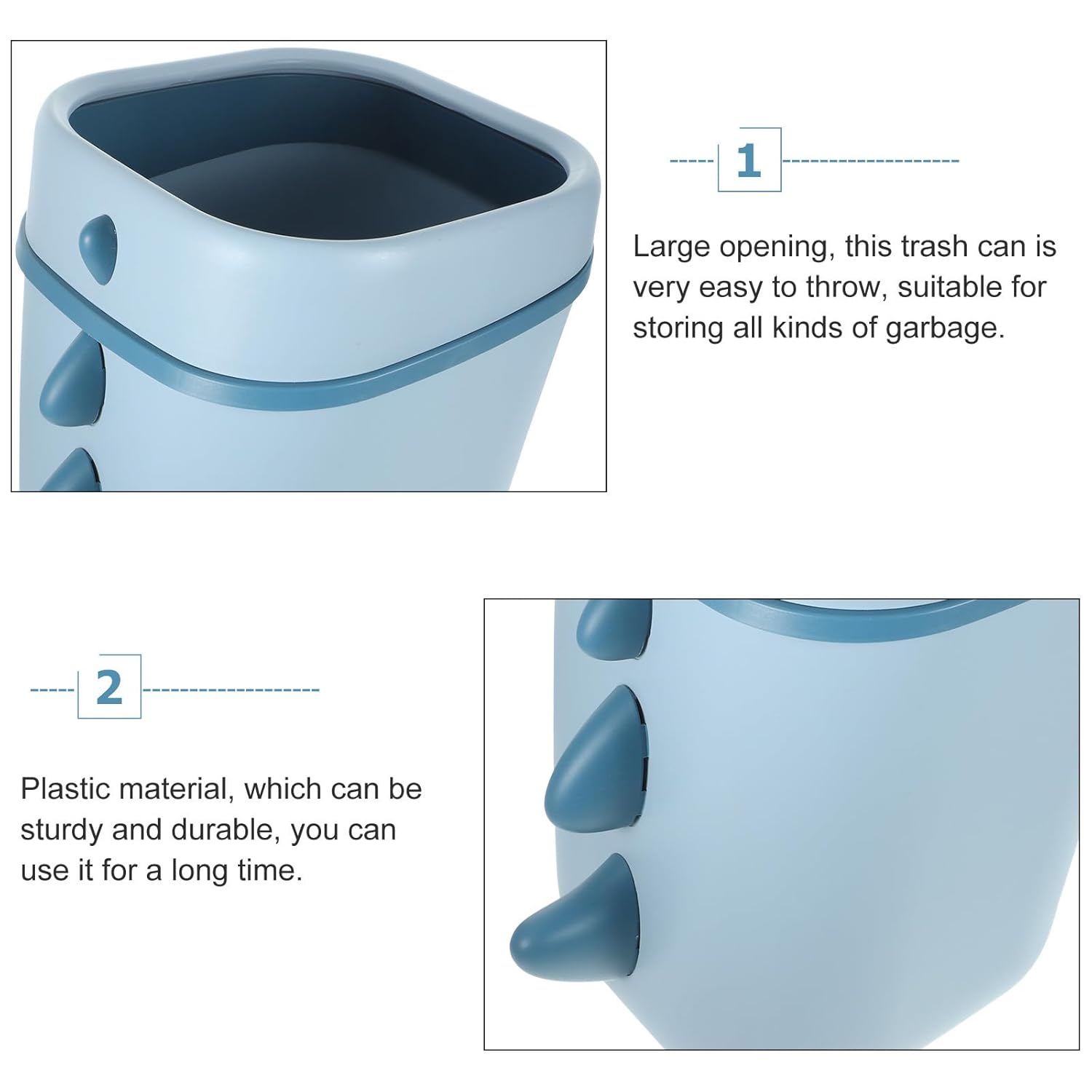 Cute Dinosaur Trash Can Multi-Function Garbage Bin Large Capacity Blue Plastic Trash Holder for Bedroom and Living Room Use