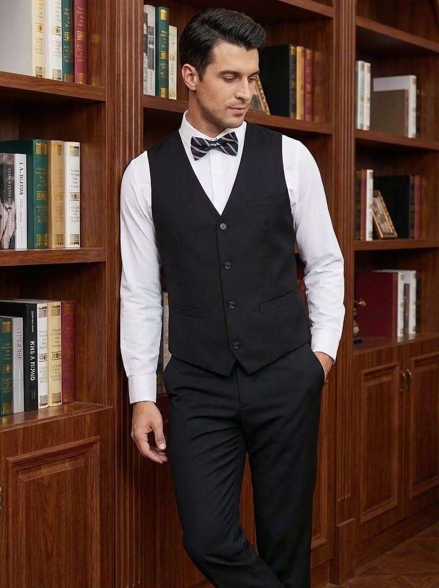 Men's Suit 2 Pieces Suit Vest Pants Set,Slim Fit Formal Bussiness Wedding Prom Suits for Men