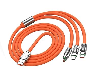 3 in 1 120W 6A Quick Charge Fast Charging Cable Multi Lig-htning to USB-C,Type C-C,Compatible iPhone, iPad, Samsung, OnePlus, Xiaomi, Oppo, Vivo, Android & Car Charging