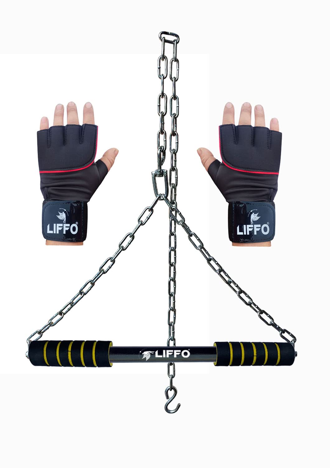 Liffo® Pull Up Bar Height Increasing Chain Hanging Rod Exercise, Fitness, Chin-up Bar with Weight Lifting Gloves (5FT) (B09Z8DY1CF) Amazon Price History, Amazon Price Tracker