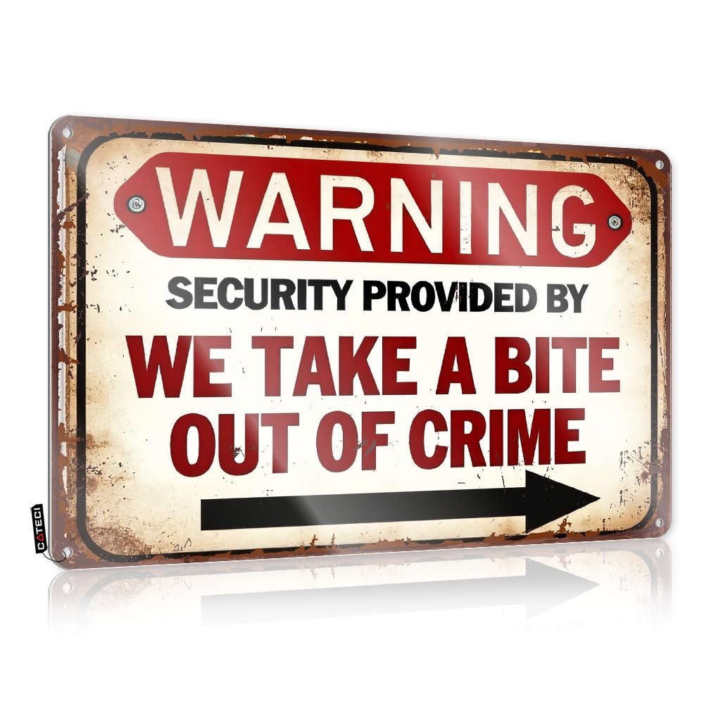 Tin Sign Patriotic Artwork Gift For Gamer Warning Security Provided By We Take A Bite Out Of Crime - Vintage Wall Decor For Kitchen Bar(30X40CM)