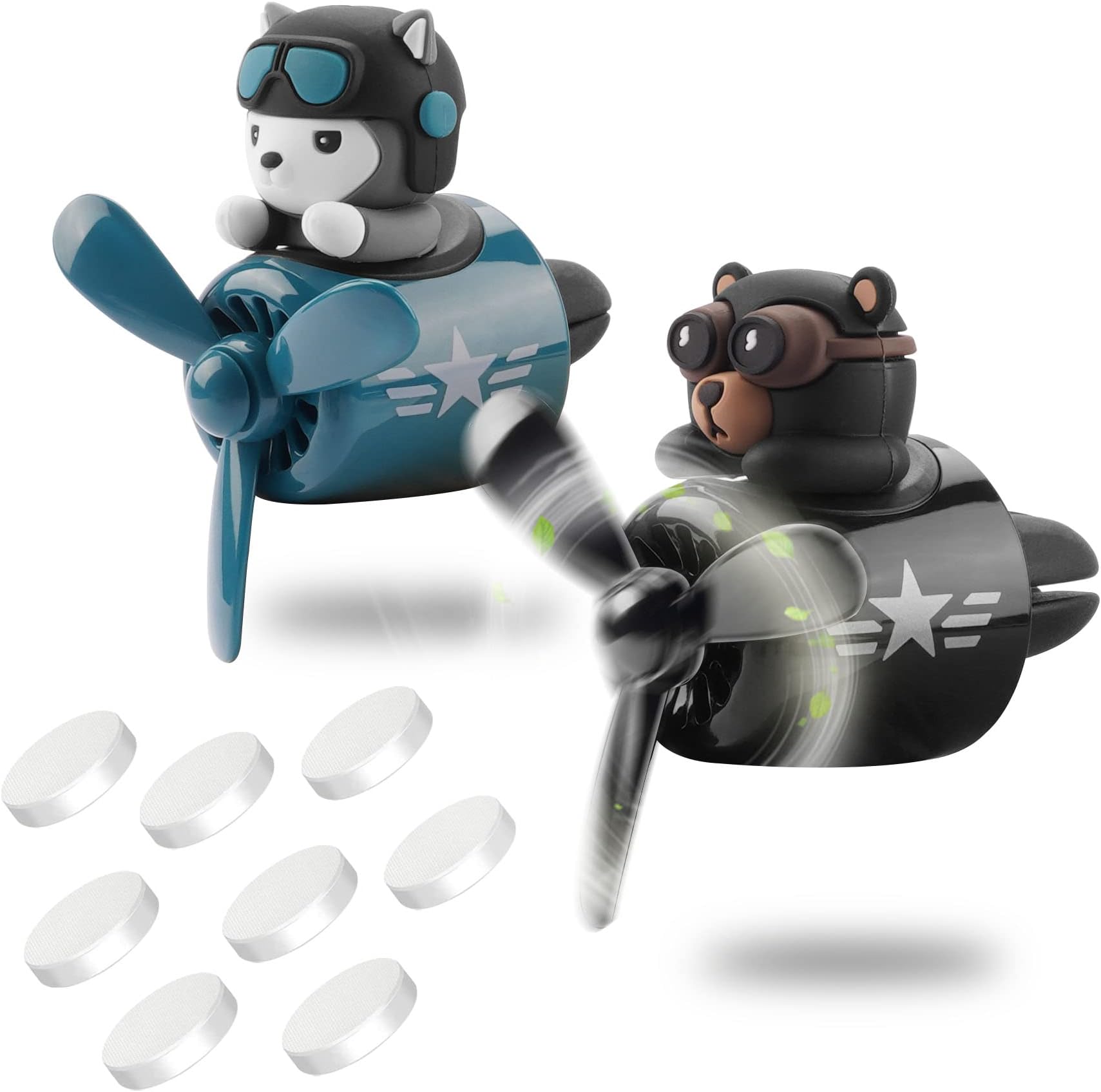 2pcs Bear Pilot Car Air Fresheners Cute Cartoon Automotive Air Outlet Propeller Car Diffuser Creative Car Perfume Decoration for Car Vent Clips for Women Men Cool Car Accessories (Bear + Teddy Bear)