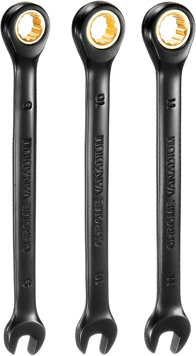 HARFINGTON 3Pcs Ratcheting Wrench Set 21-23mm Metric Open End Wrench 72-Teeth CR-V Steel 12 Point Nickel Plated Combination Ratchet Wrench for Fasteners Nut Bolt