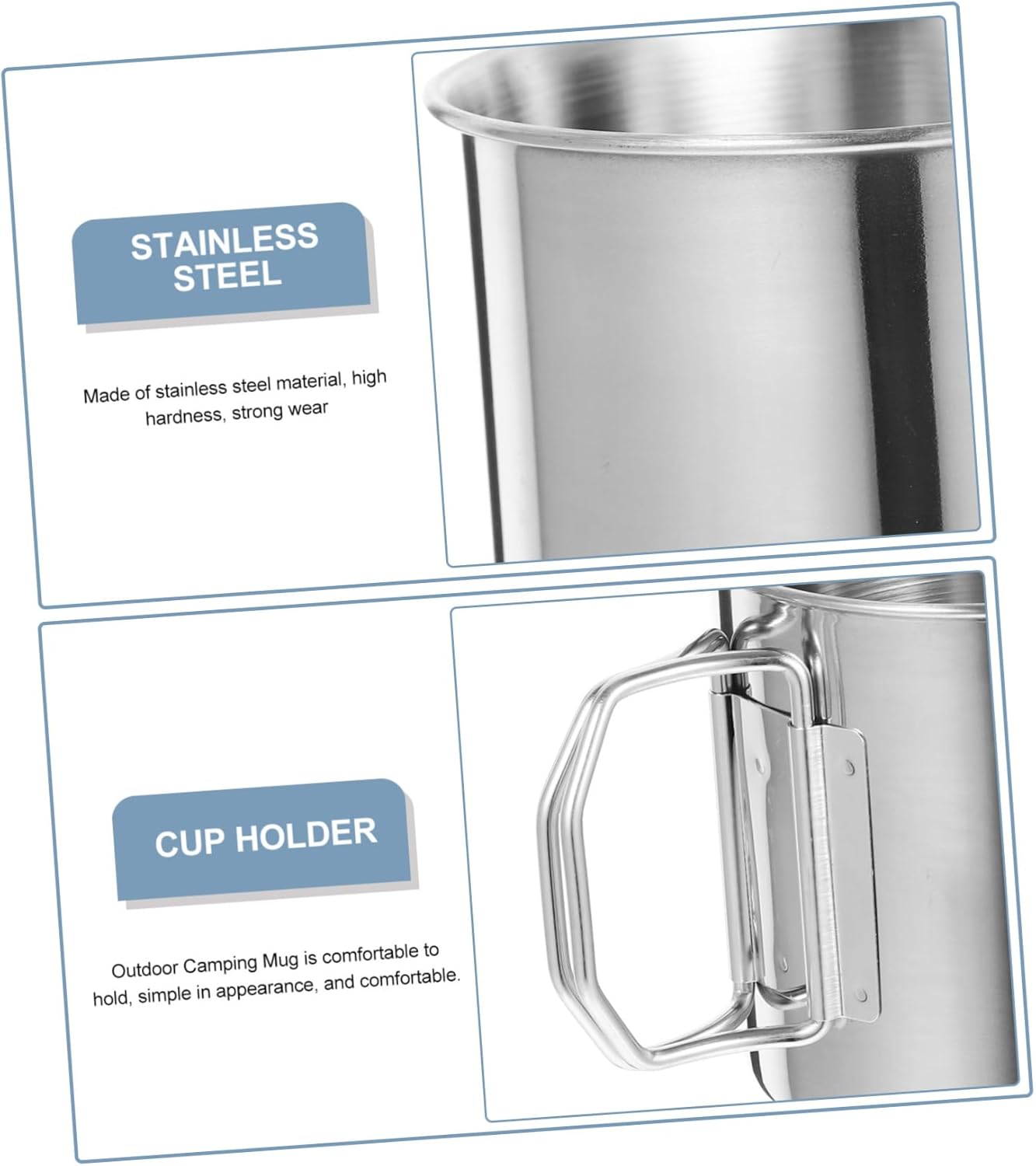 Yardwe 8pcs Portable Stainless Steel Outdoor Water Mug Multi-function Camping Cup for Hiking and Travel Folding Handle for Adventure and Recreation