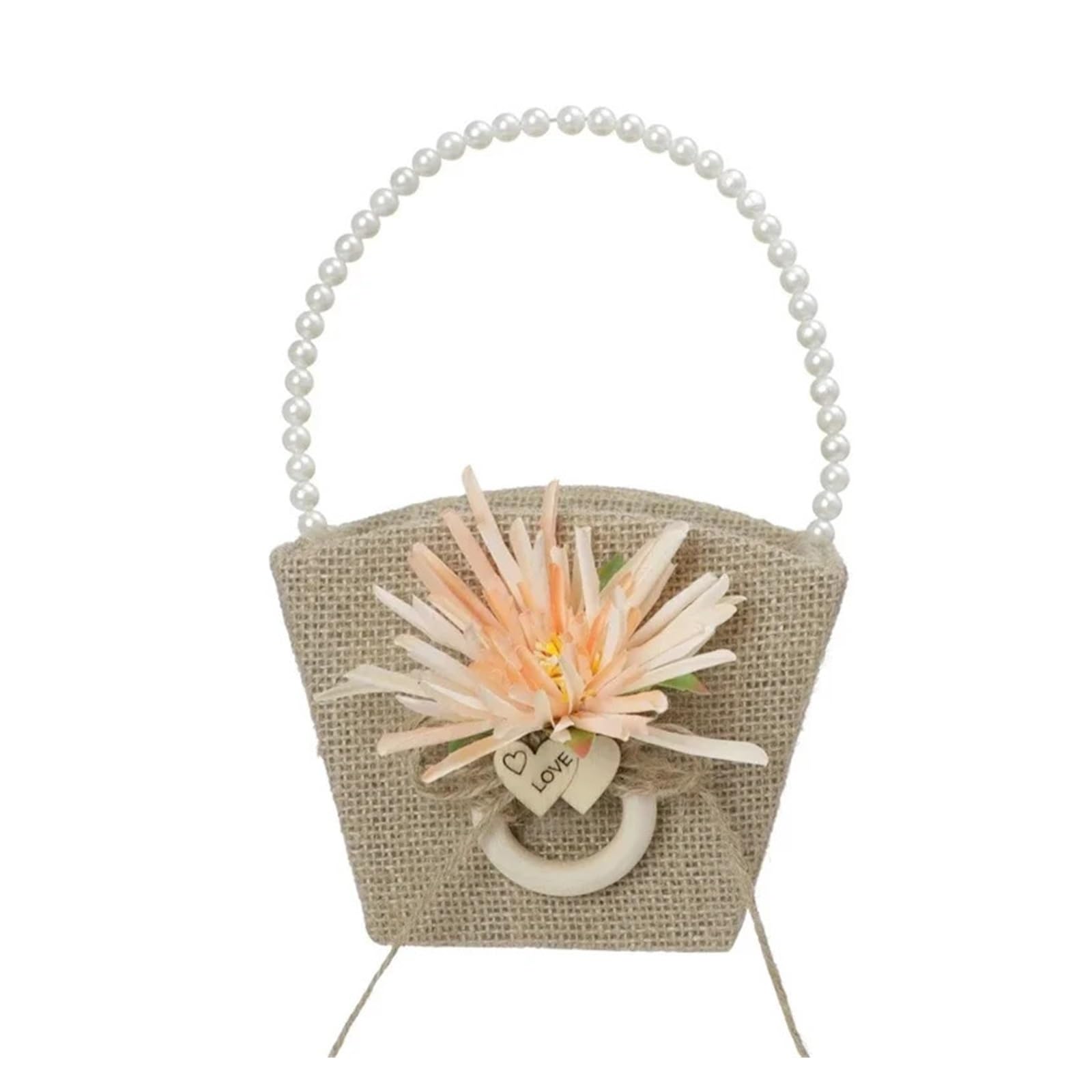 Hamper Basket Wedding Flower Girl Baskets Rustic Burlap Flower Basket With Faux Flowers Decor(Color 7)
