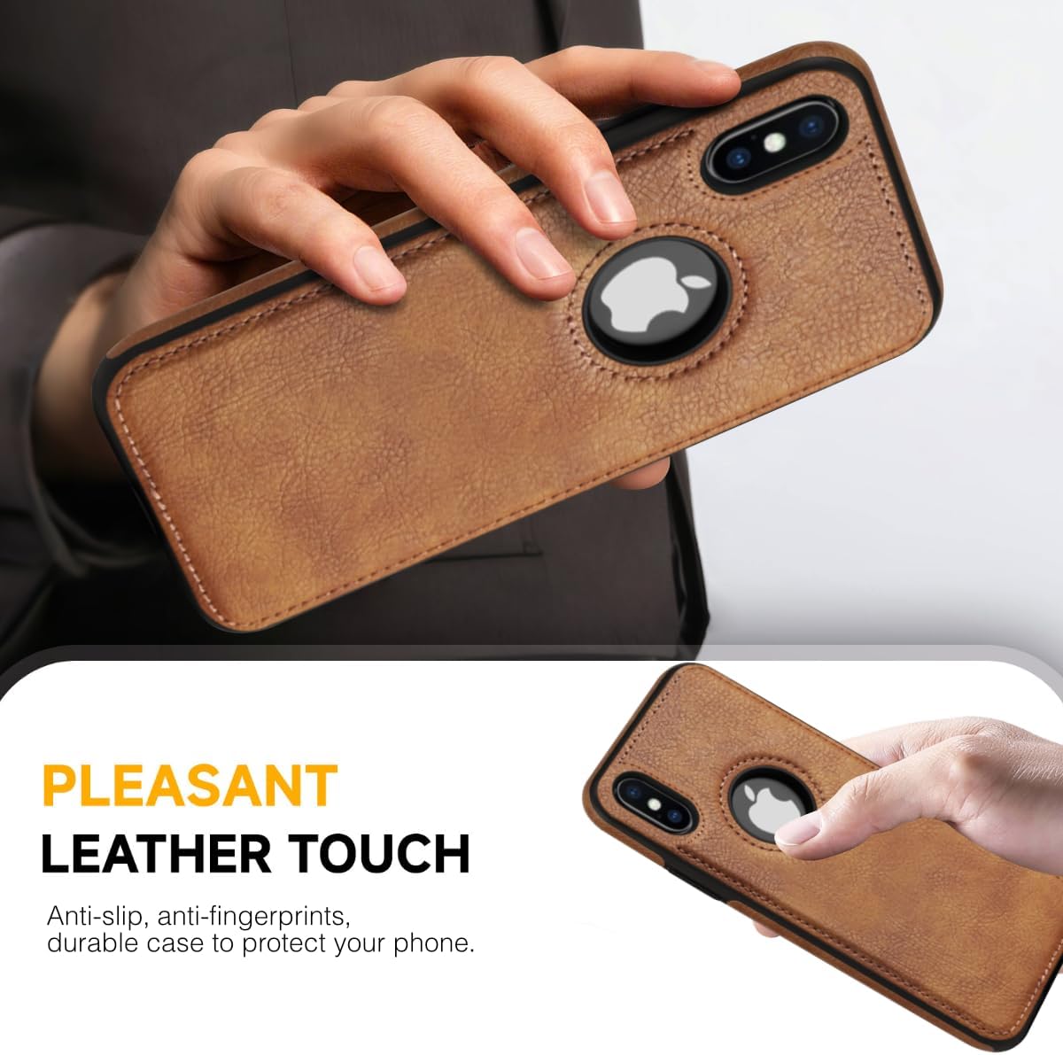 Design Compatible with iPhone X & iPhone Xs Case Luxury Leather Business Vintage Slim Non-Slip Soft Grip Shockproof Protective Cover (2018) 5.8 Inch (Brown) - Image 3