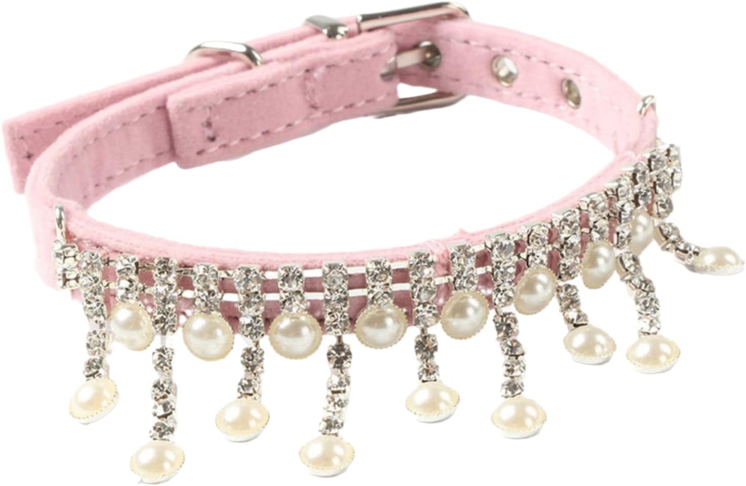 Colliers de chien en perles fantaisie haut de gamme avec cristal rose