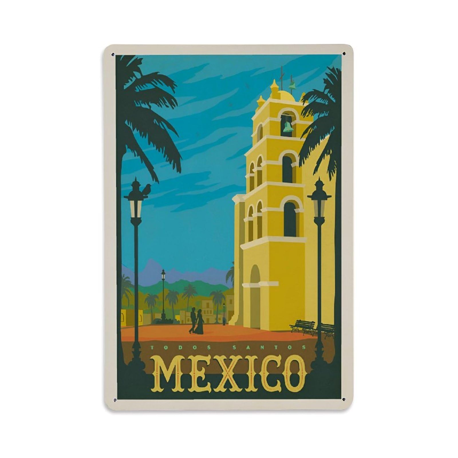 Vintage Travel Poster Mexico Todos Santos Metal Tin Sign Wall Decor for Cafe, Club, Garden Metal Poster 8x12Inch