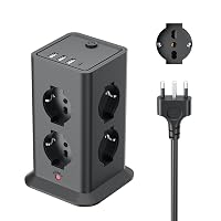 2 M Ciabatta Elettrica Multipresa con 8 Prese Universali ITA e Schuko,4 USB