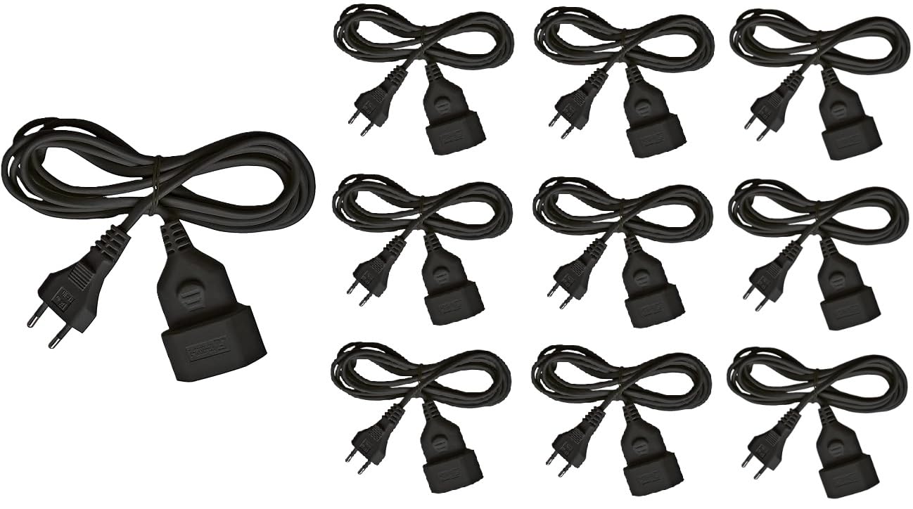 Brennenstuhl Kunststoff-Verlängerungskabel (Verlängerungskabel für den Innenbereich, mit Euro-Stecker und Kupplung) (schwarz, 3m | 10 Stück, Single)