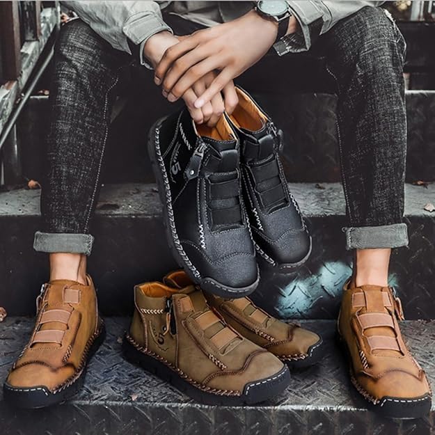 Matufit Shoes for Men, Men's Genuine Leather Waterproof Non-Slip Fashionable Orthopedic Shoes, Slip On Boots Flats4